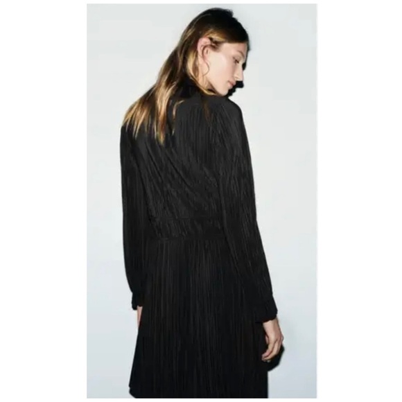 Zara | Black Whimsigoth Pussycat Bow Pleated Dress Blogger’s Favorite | S - Picture 4 of 11